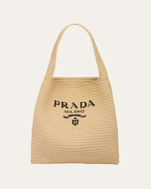 Large Logo Raffia Tote Bag